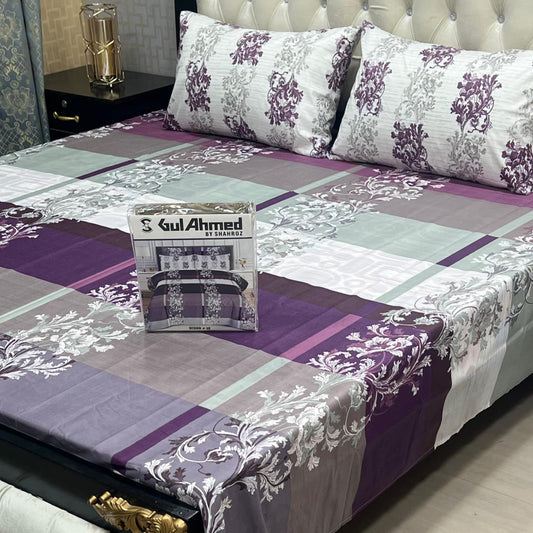 Gift Pack Cotton Mix Bedsheet – Gul Ahmed Inspired Most Demanding Collection King Size 3 Pcs Full Printed Bedding Set