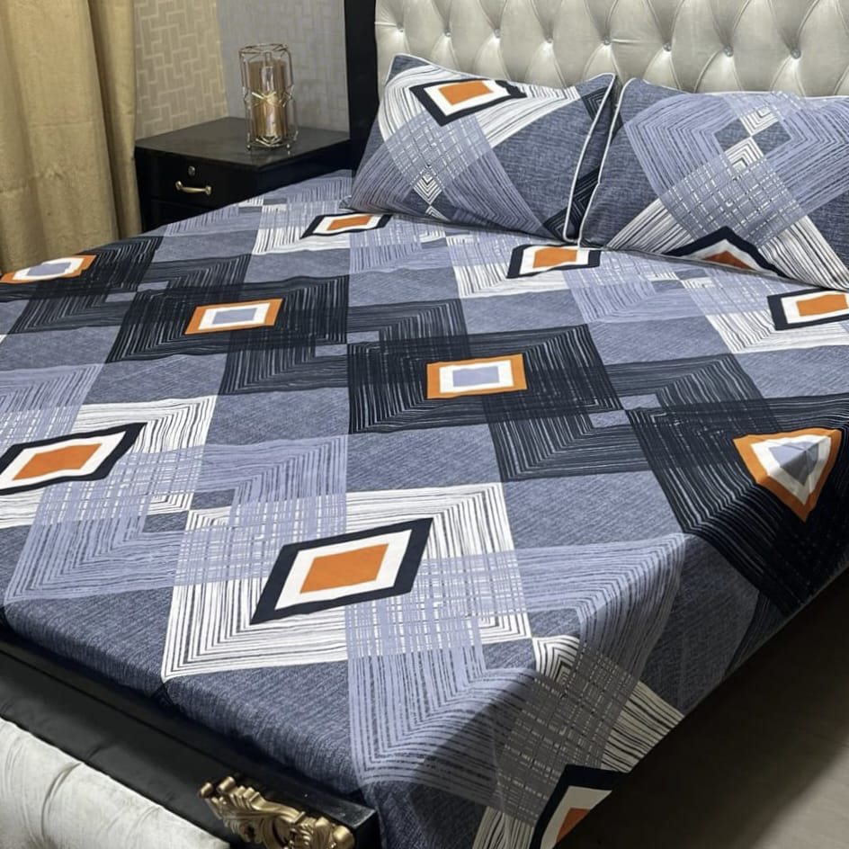 Premium 3D Crystal Cotton King Size Bedsheet Set – 3 PCS Soft Printed Bedding Set