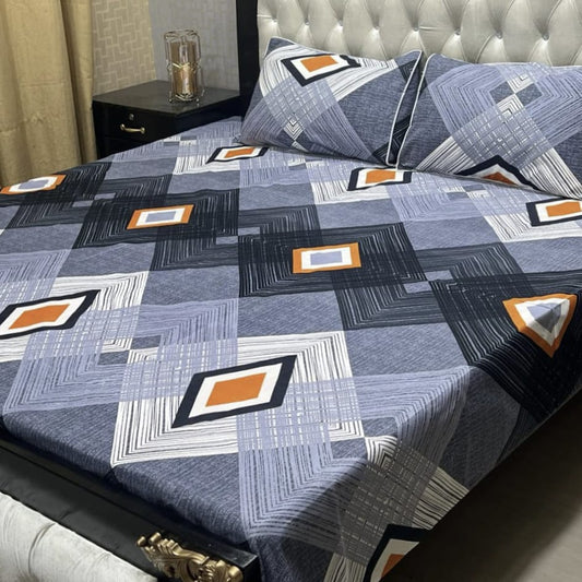 Premium 3D Crystal Cotton King Size Bedsheet Set – 3 PCS Soft Printed Bedding Set