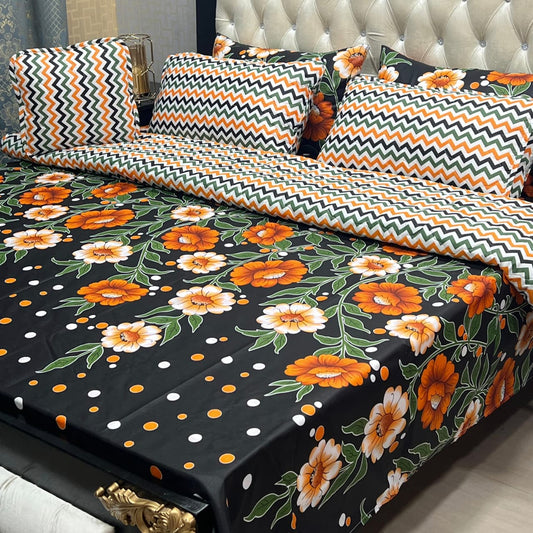 Elegant Black & Yellow 7 Pcs Printed Comforter Set – King Size Cotton Blend Luxury Bedding Set with Filled Comforter & Complete Bed Linen Set