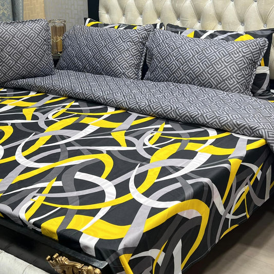 Luxury 7 Pcs Printed Comforter Set – King Size Cotton Mix Bedding Set with Filled Comforter & Bed Sheet
