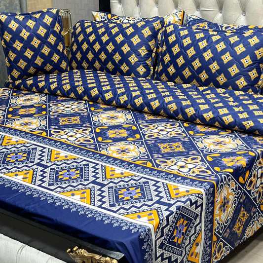 Premium 7 Pcs Printed Comforter Set – King Size Cotton Blend Luxury Bedding Set with Filled Comforter
