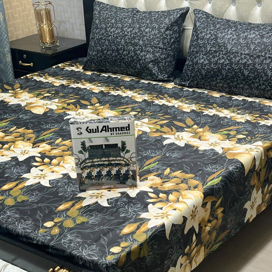 Multicolor Cotton Mix Bedsheet – Gul Ahmed Inspired Premium Most Demanding King Size 3 Pcs Full Printed Bedding Set