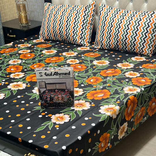 Gift Pack Multicolor Cotton Mix Bedsheet – Gul Ahmed Inspired Premium Most Demanding King Size 3 Pcs Flavor Design Full Printed Bedding Set