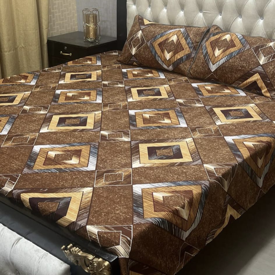 Luxury King Size Crystal Cotton Bedsheet Set – 3 Piece Soft Printed Bed Sheet with Pillow Covers