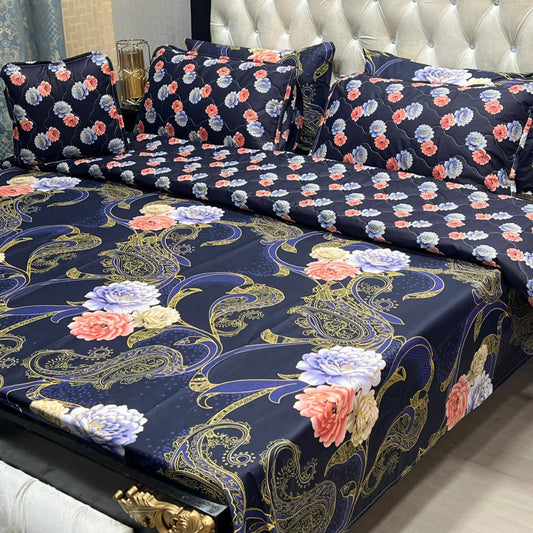 7 Pcs Printed Comforter Set – King Size Cotton Blend Luxury Bedding Set with Soft Filled Comforter & Complete Bed Set