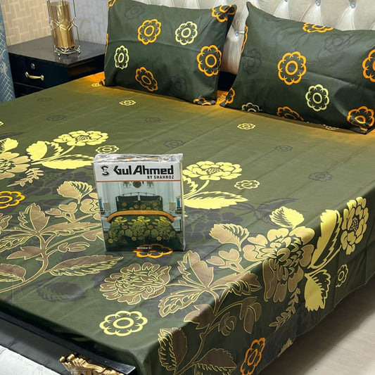 Multicolor Cotton Mix Bedsheet – Gul Ahmed Inspired Premium Most Demanding King Size 3 Pcs Flavor Design Full Printed Bedding Set