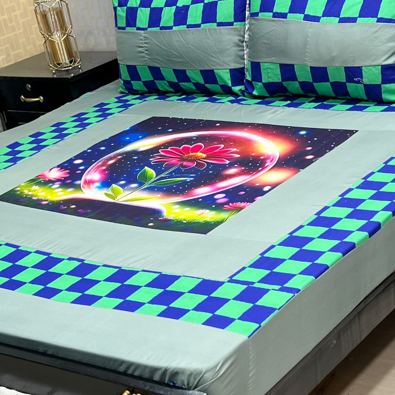 Blue & Parrot Box Floral Digital Print King Size Bedsheet Set – 3 Piece Premium Cotton Bedding