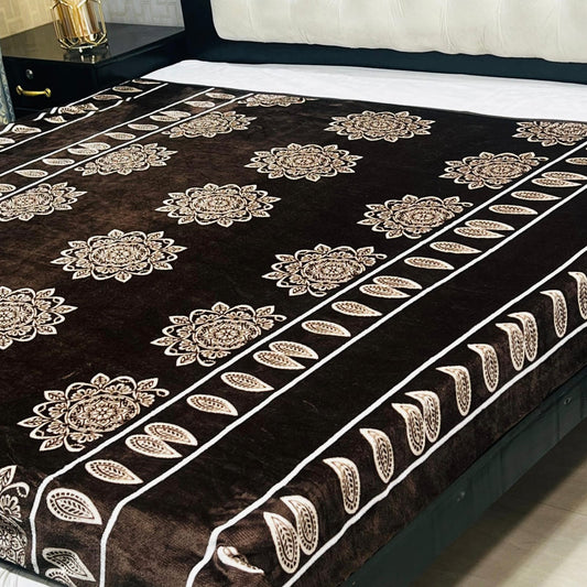 Brown Floral Digital Print King Size Bedsheet – Premium Cotton Bedding