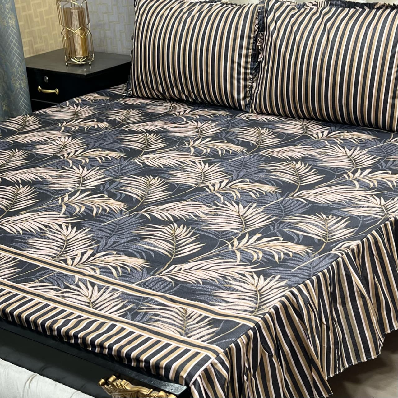 Multi Floral Premium 3 Pcs Frill Bedsheet Set – King Size Elegant Floral Print Luxury Bedding