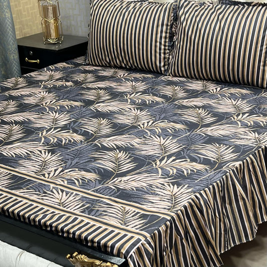 Multi Floral Premium 3 Pcs Frill Bedsheet Set – King Size Elegant Floral Print Luxury Bedding