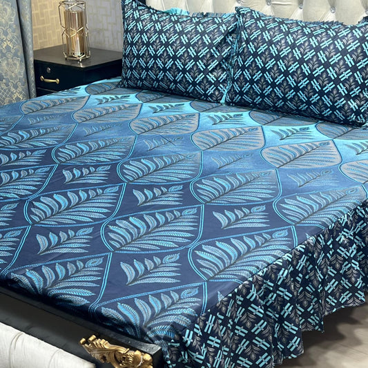 Frozi Floral Premium 3 Pcs Frill Bedsheet Set – King Size Elegant Soft Cotton Luxury Bedding