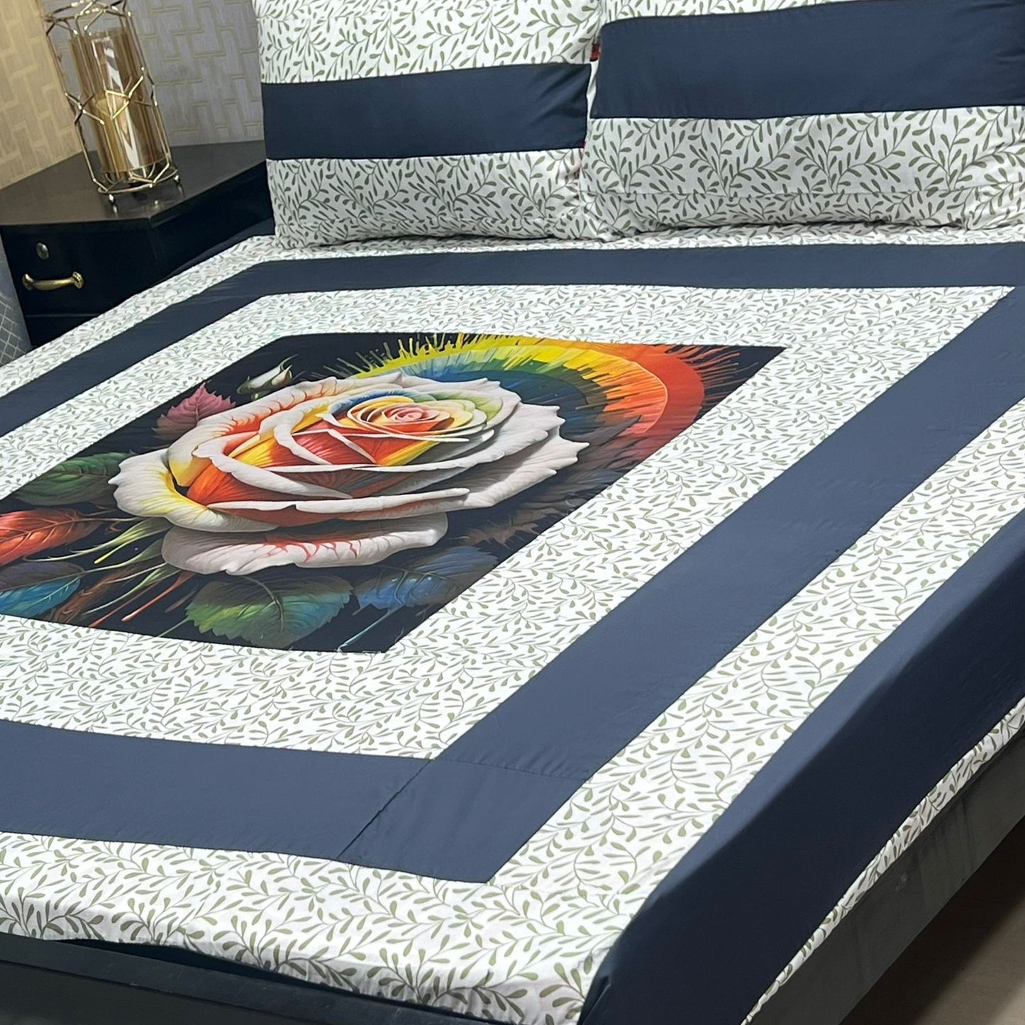Gray Floral Digital Print King Size Bedsheet Set – 3 Piece Cotton Bedding Collection