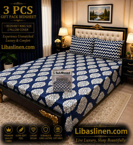 Gift Pack 3 Pcs cotton Mix Bedsheet Set-King Size Soft Cotton Luxury Bedding