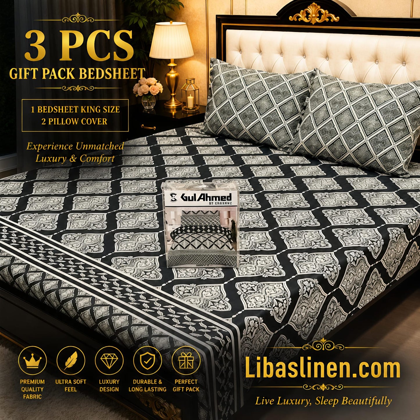 Gift Pack 3 Pcs cotton Mix Bedsheet Set-King Size Soft Cotton Luxury Bedding