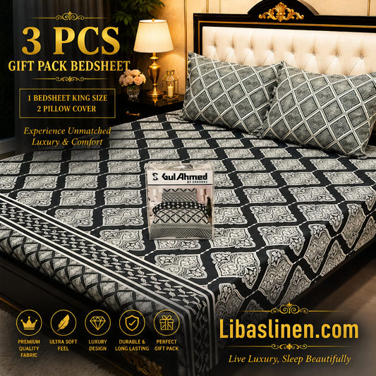Gift Pack 3 Pcs cotton Mix Bedsheet Set-King Size Soft Cotton Luxury Bedding