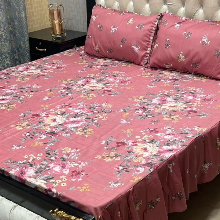 3 PCS King Size Frill Bedsheet Set