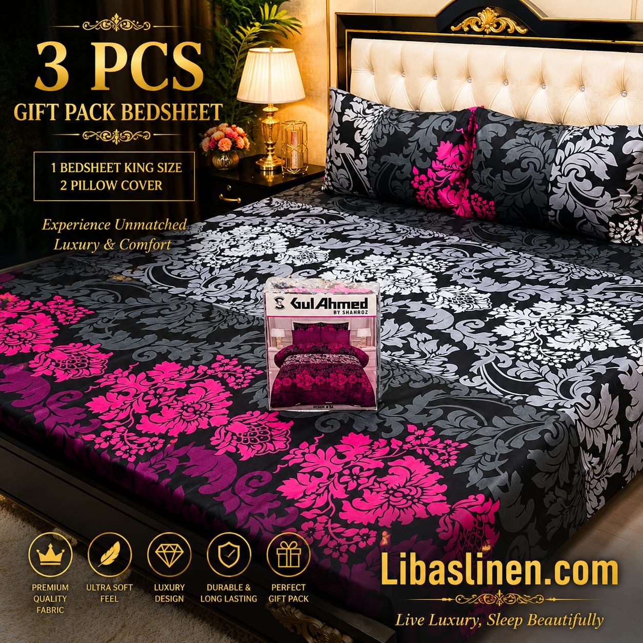 Gift Pack 3 Pcs cotton Mix Bedsheet Set-King Size Soft Cotton Luxury Bedding