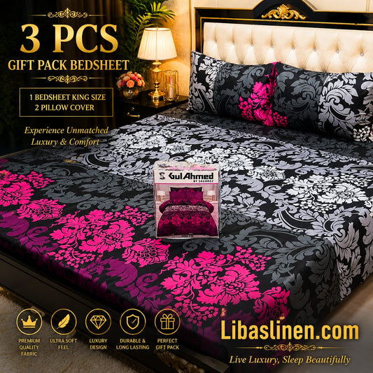 Gift Pack 3 Pcs cotton Mix Bedsheet Set-King Size Soft Cotton Luxury Bedding
