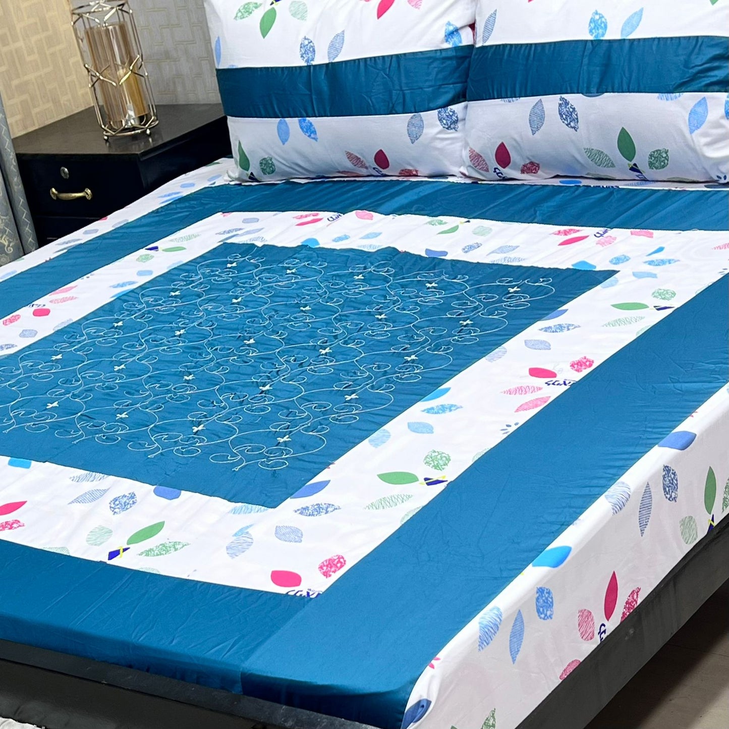 Embroidered Bedsheet King Size Patch Work/ 3pcs King Size