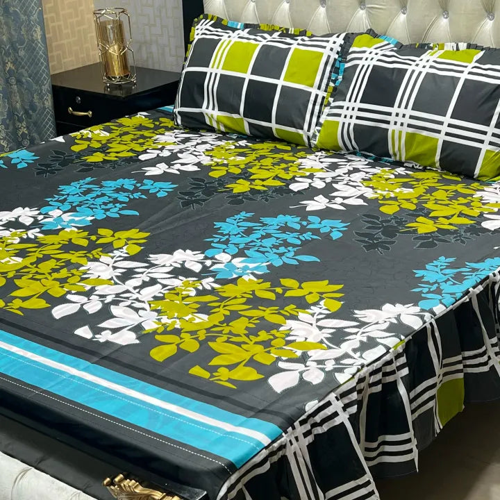 3 PCS King Size Frill Bedsheet Set