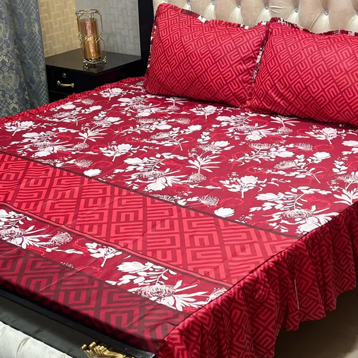 3 PCS King Size Frill Bedsheet Set