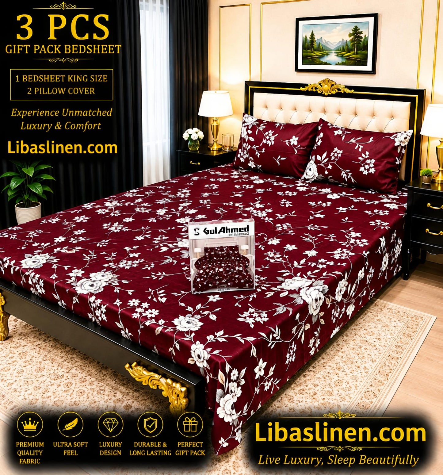 Gift Pack 3 Pcs cotton Mix Bedsheet Set-King Size Soft Cotton Luxury Bedding