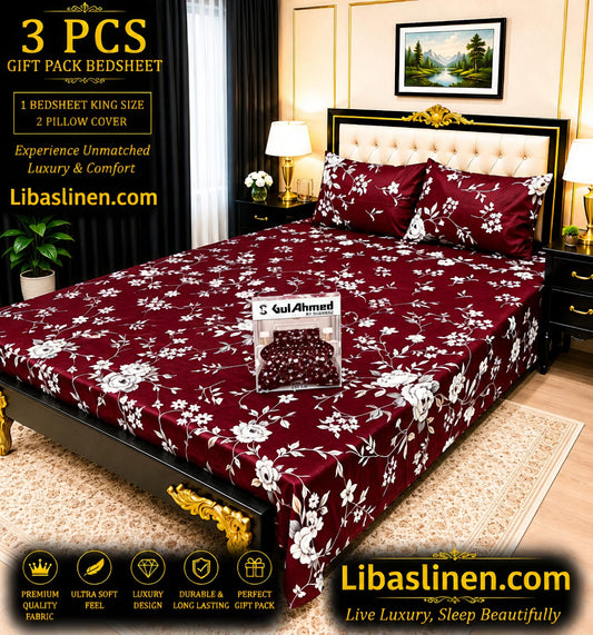 Gift Pack 3 Pcs cotton Mix Bedsheet Set-King Size Soft Cotton Luxury Bedding