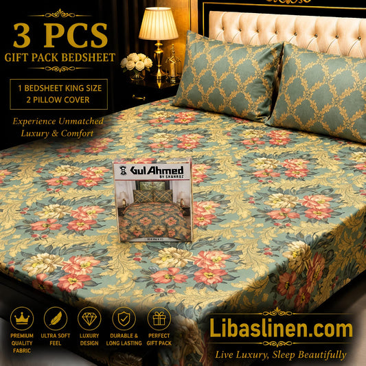 Gift Pack 3 Pcs cotton Mix Bedsheet Set-King Size Soft Cotton Luxury Bedding