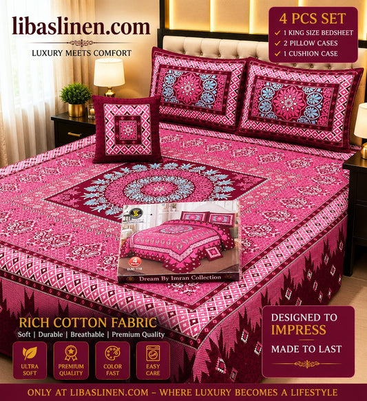 4PCS Bedsheet Set – Soft and 3D Digital Panel Bedsheet