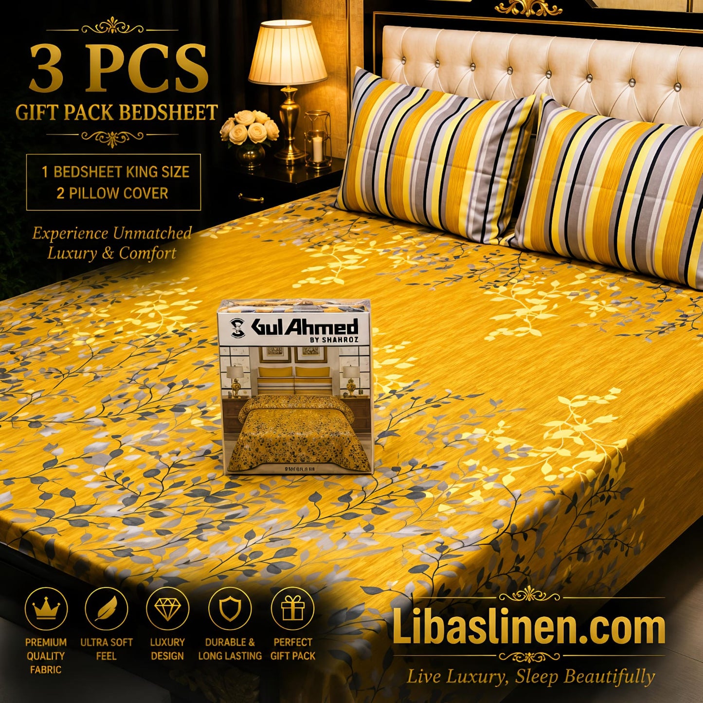Gift Pack 3 Pcs cotton Mix Bedsheet Set-King Size Soft Cotton Luxury Bedding