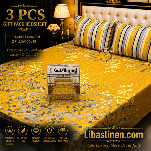 Gift Pack 3 Pcs cotton Mix Bedsheet Set-King Size Soft Cotton Luxury Bedding