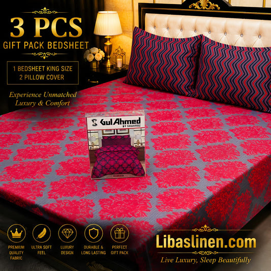 Gift Pack 3 Pcs cotton Mix Bedsheet Set-King Size Soft Cotton Luxury Bedding