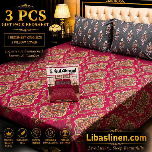 Gift Pack 3 Pcs cotton Mix Bedsheet Set-King Size Soft Cotton Luxury Bedding