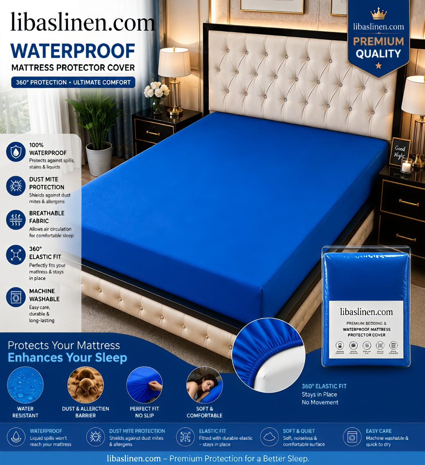 Waterproof Mattress Cover for Double Bed Terry Cotton Fabric Mattress Cover Water Protector Mattress Covers