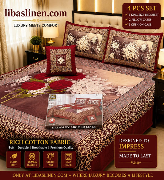 4PCS Bedsheet Set – Soft and 3D Digital Panel Bedsheet