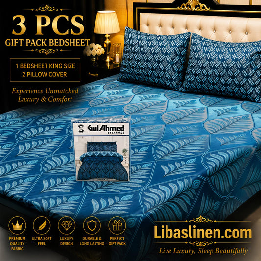 Gift Pack 3 Pcs cotton Mix Bedsheet Set-King Size Soft Cotton Luxury Bedding